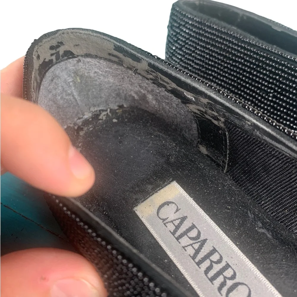 CAPARROS: Vintage Black Beaded Close Toed Espadrilles- Size 6